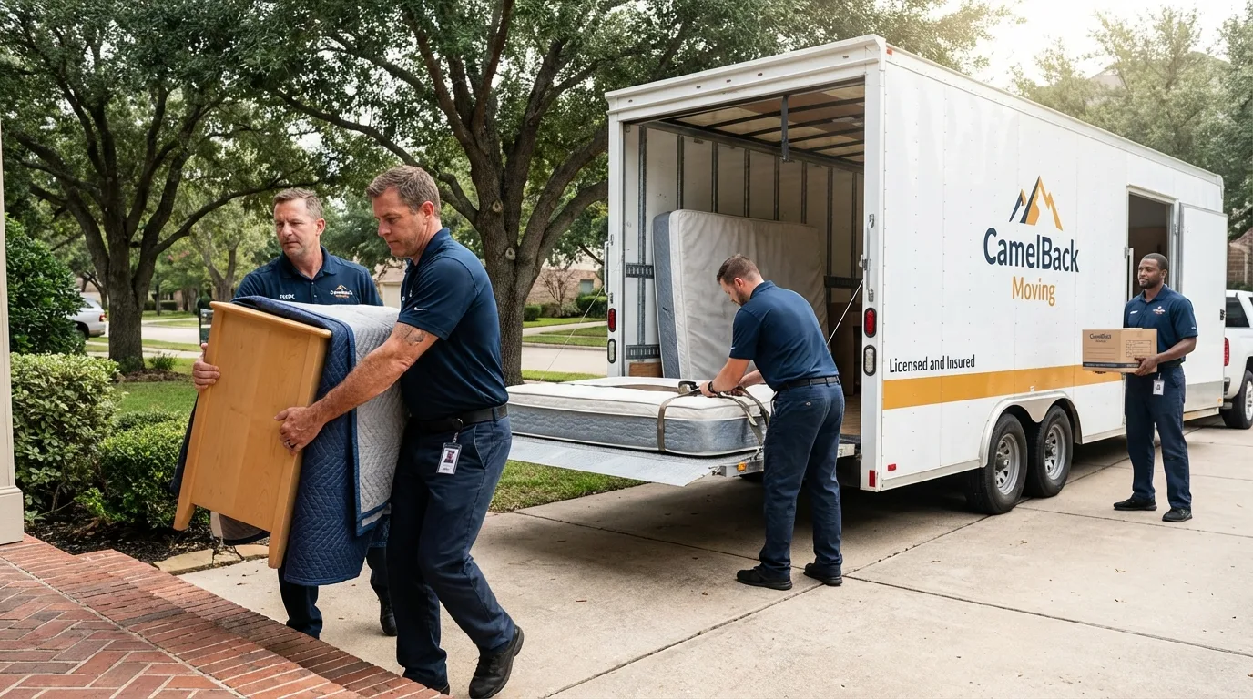 Crew loading residential truck for cross-state move from Yarmouth, ME