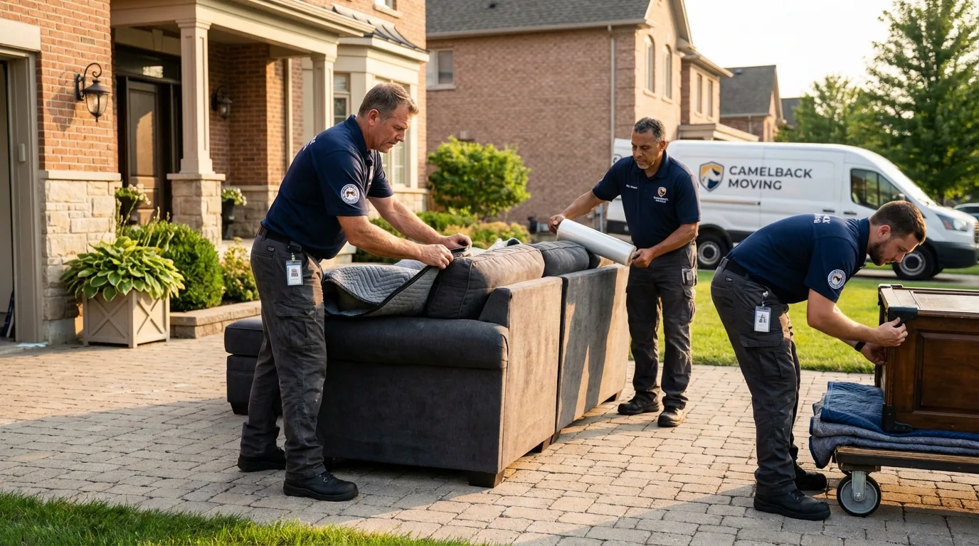 Large estate moving crew wrapping furniture in Yarmouth, ME