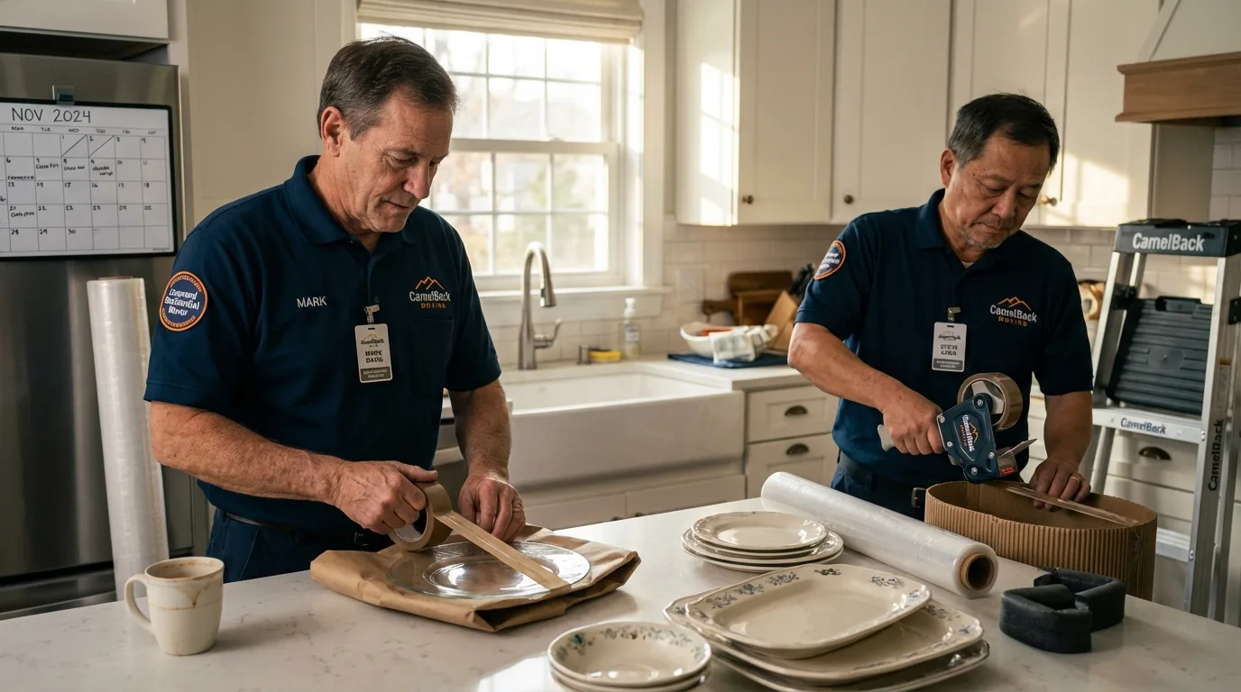 Professional crew packing kitchen dishware in Yarmouth, ME